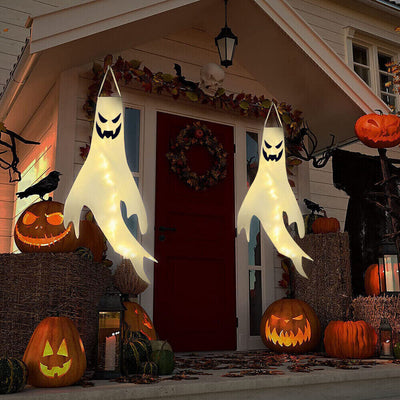 Halloween Hanging Ghost Windsocks Outdoor Lighted Glowing Ghost Witch Home Decor